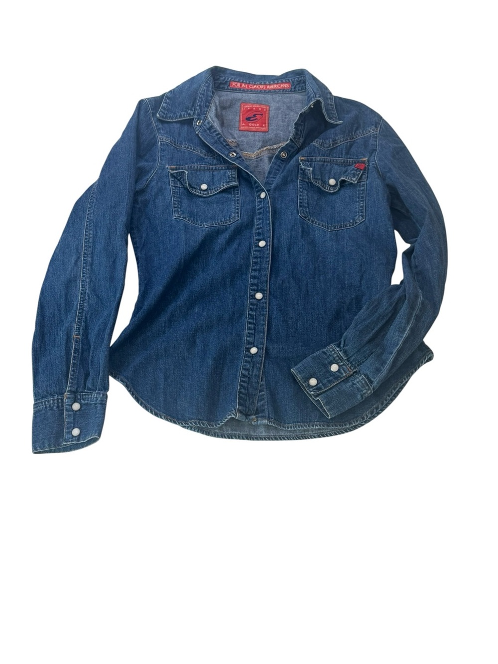 Ag Adriano Goldschmied Blue Denim Jean Snap-Front Shirt Long Sleeve Size Small